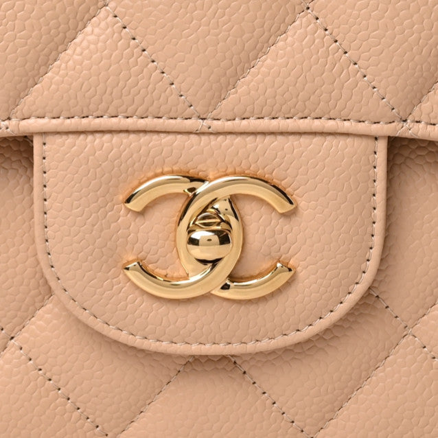 Chanel Caviar Quilted Jumbo Double Flap Beige 10 of 11