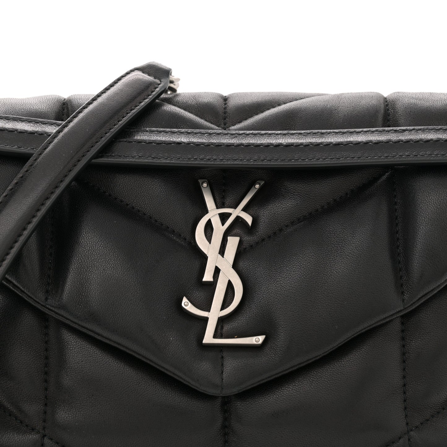 Lambskin Quilted Small Loulou Puffer Monogram Chain Satchel Black