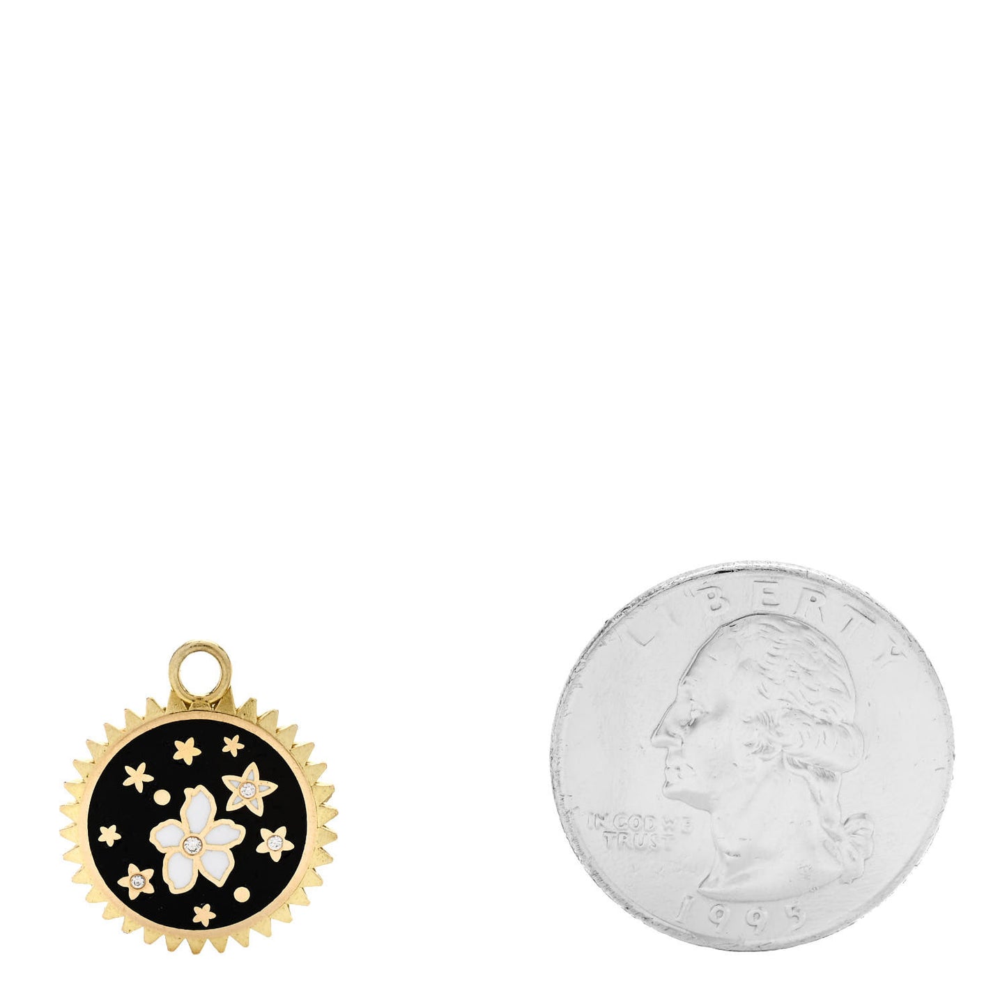 18K Yellow Gold Diamond Champleve Enamel Petite Resilience Medallion Pendant Black White