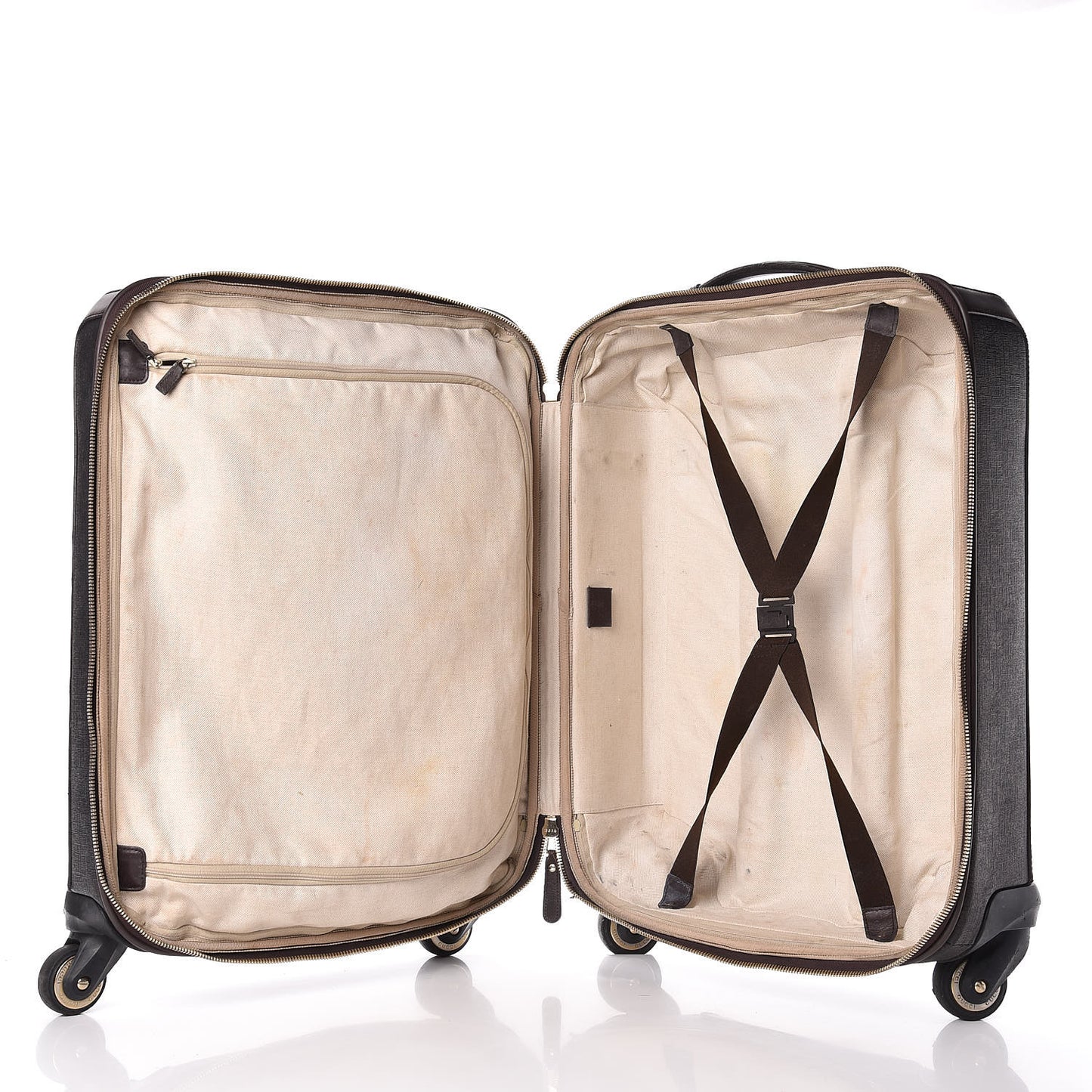 GG Supreme Monogram Four Wheel Carry On Suitcase Dark Brown