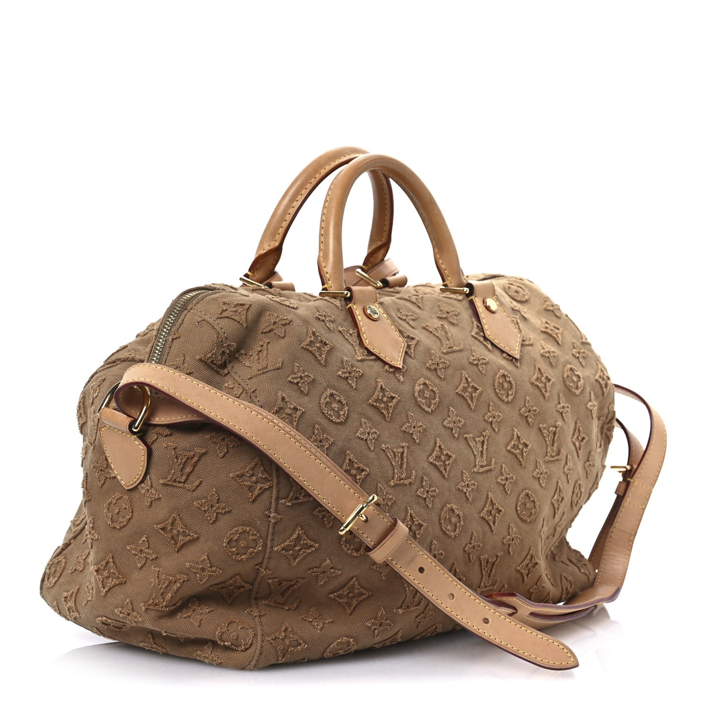 Denim Monogram Stone Speedy Bandouliere 35 Caramel