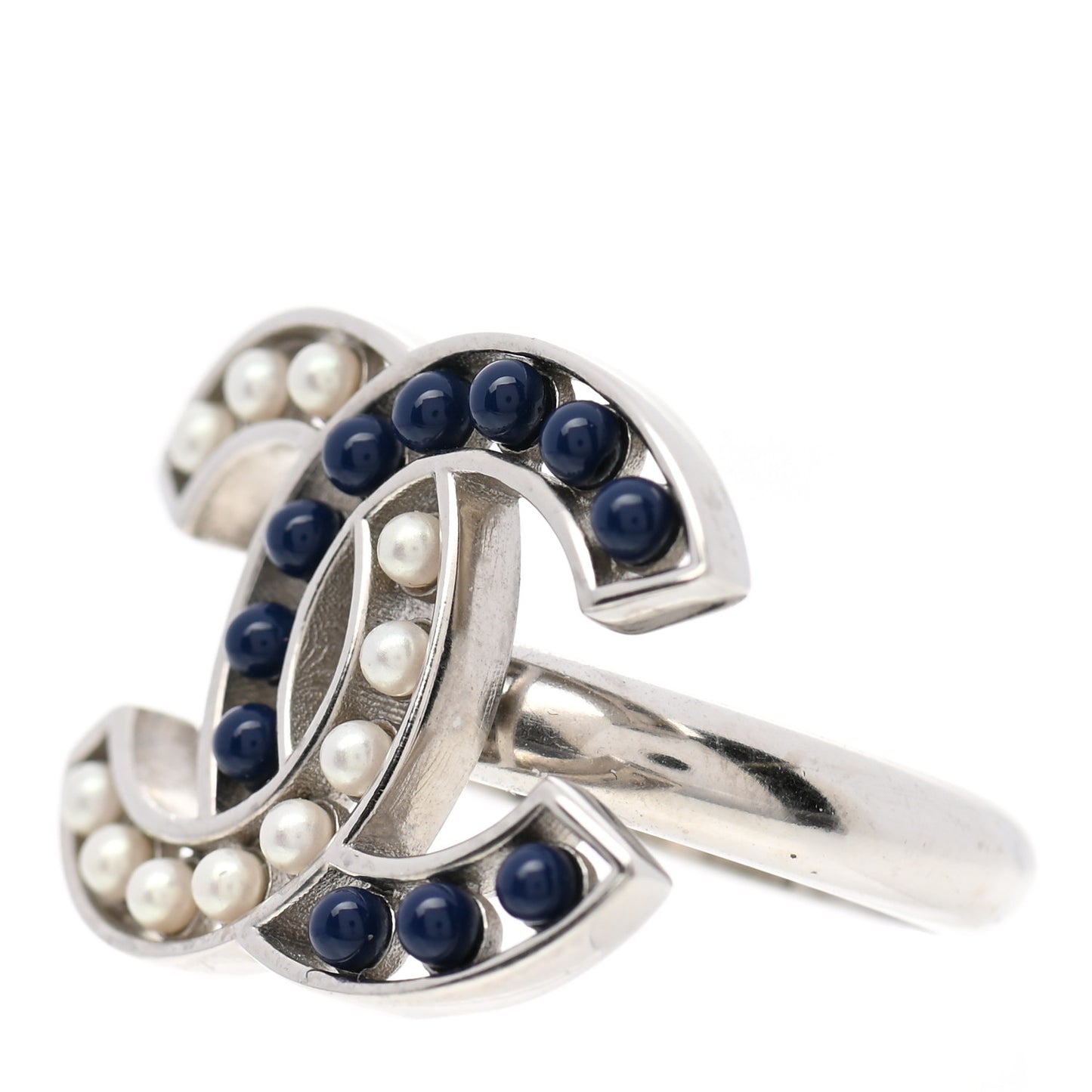 Pearl Bead CC Ring 7 Silver Blue