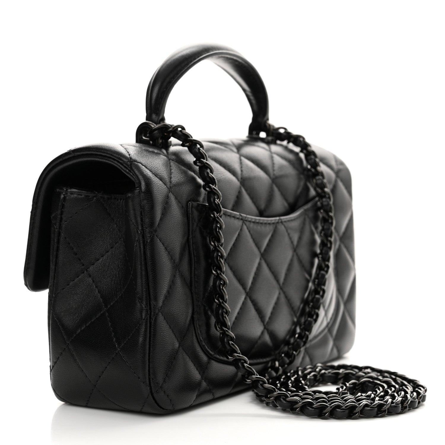 Chanel Lambskin Quilted Mini Top Handle Rectangular Flap So Black 3 of 12