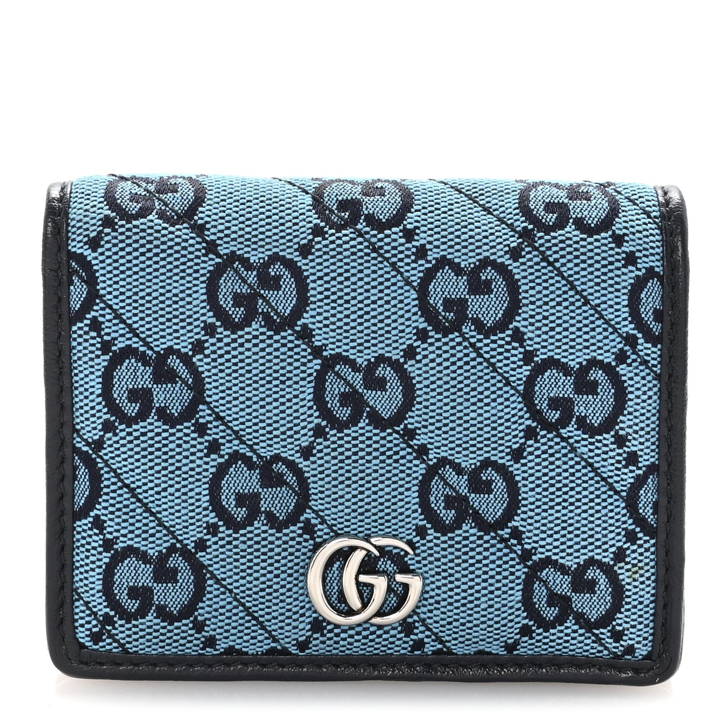Monogram Multicolor Matelasse Diagonal GG Marmont Card Case Wallet Light Blue Pink Blue Hibiscus Red