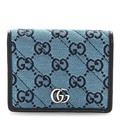 Gucci Monogram Multicolor Matelasse Diagonal GG Marmont Card Case Wallet Light Blue Pink Blue Hibiscus Red 1 of 7
