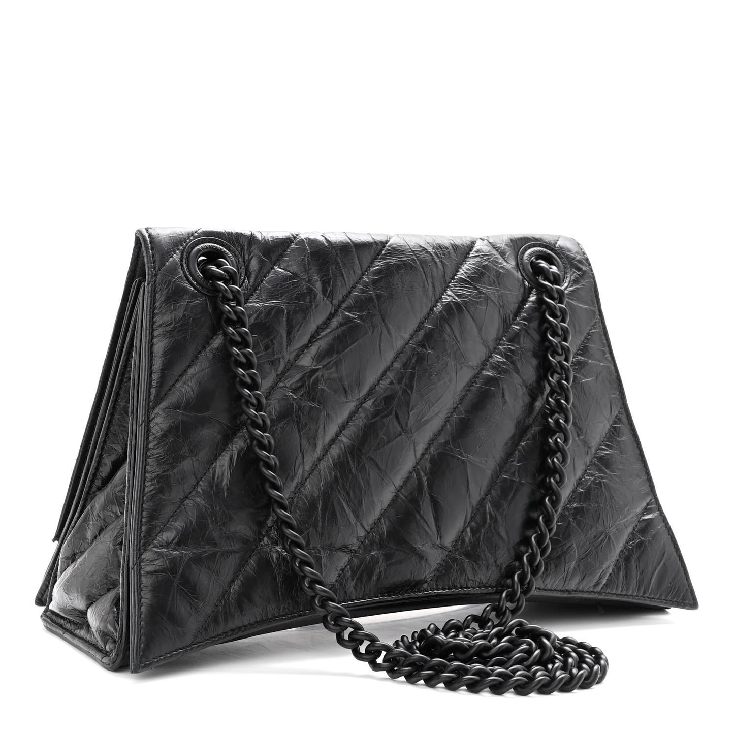 Crushed Calfskin Quilted Matte Black Hardware Medium Crush Chain Bag Black