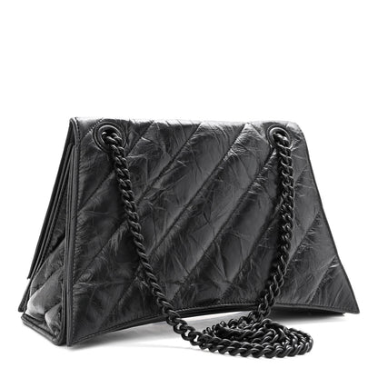 Balenciaga Crushed Calfskin Quilted Matte Black Hardware Medium Crush Chain Bag Black 3 of 9