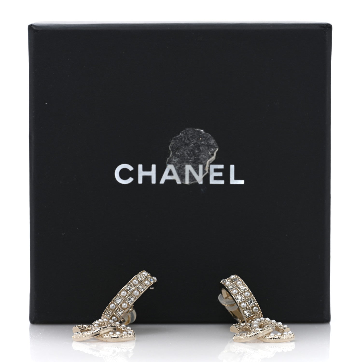 Chanel Crystal Pearl CC Drop Clip On Earrings Gold 5 of 5