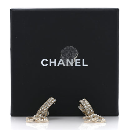 Chanel Crystal Pearl CC Drop Clip On Earrings Gold 5 of 5