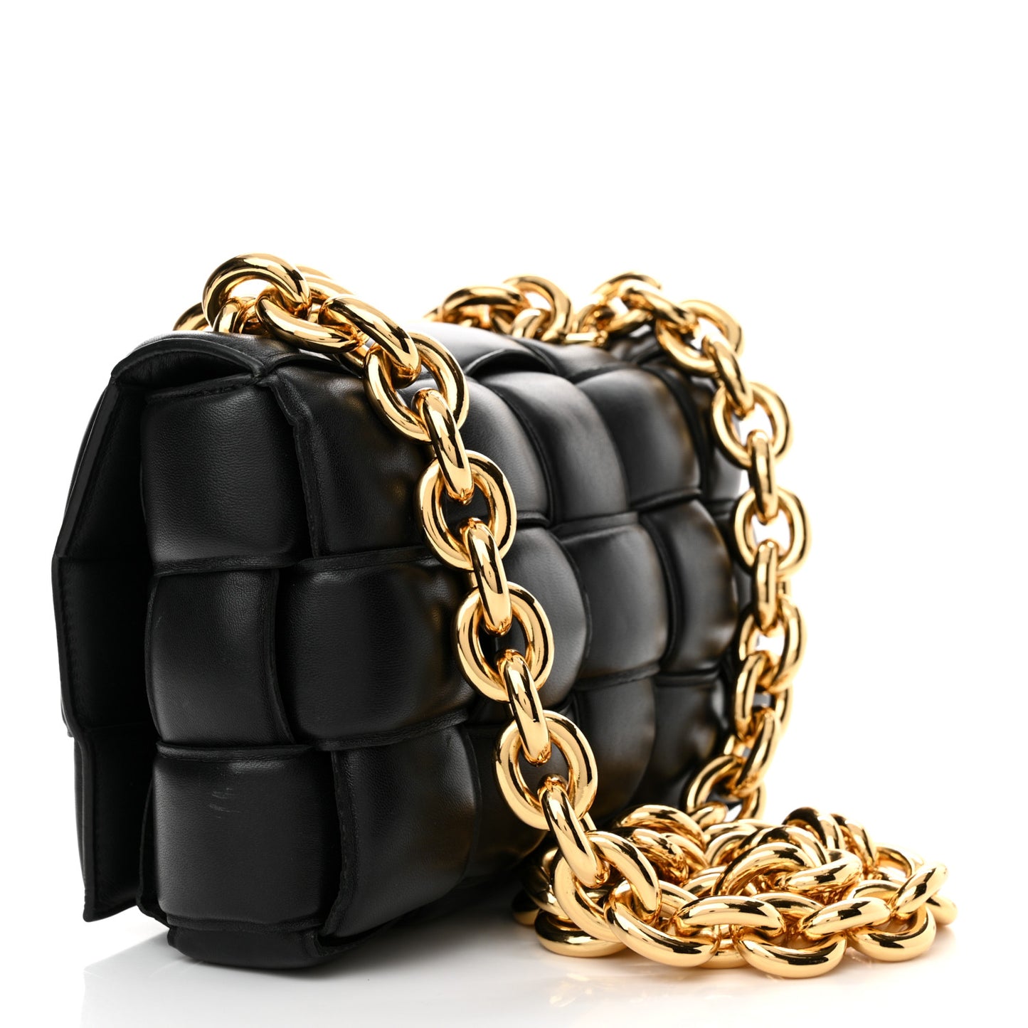 Lambskin Maxi Intreccio Padded Chain Cassette Crossbody Bag Black