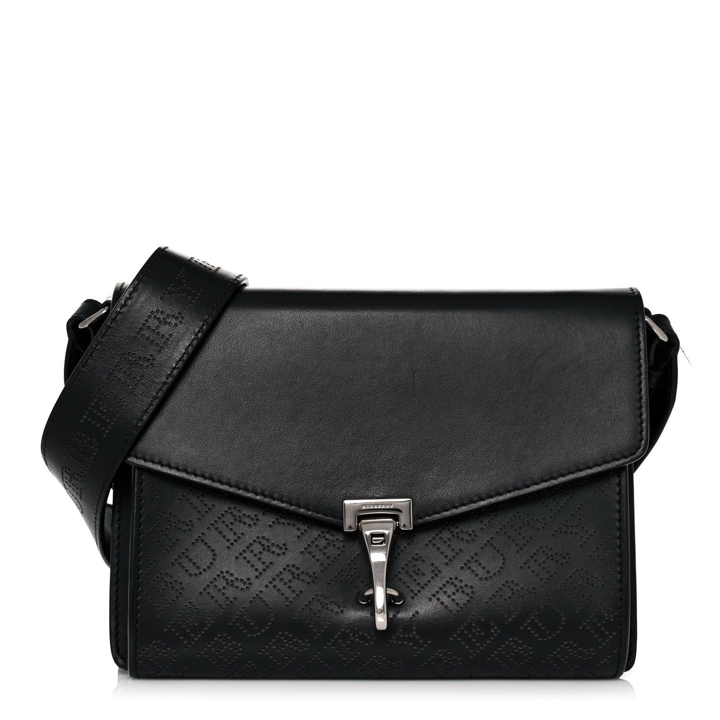 Calfskin Perforated Small Macken Crossbody Bag Black