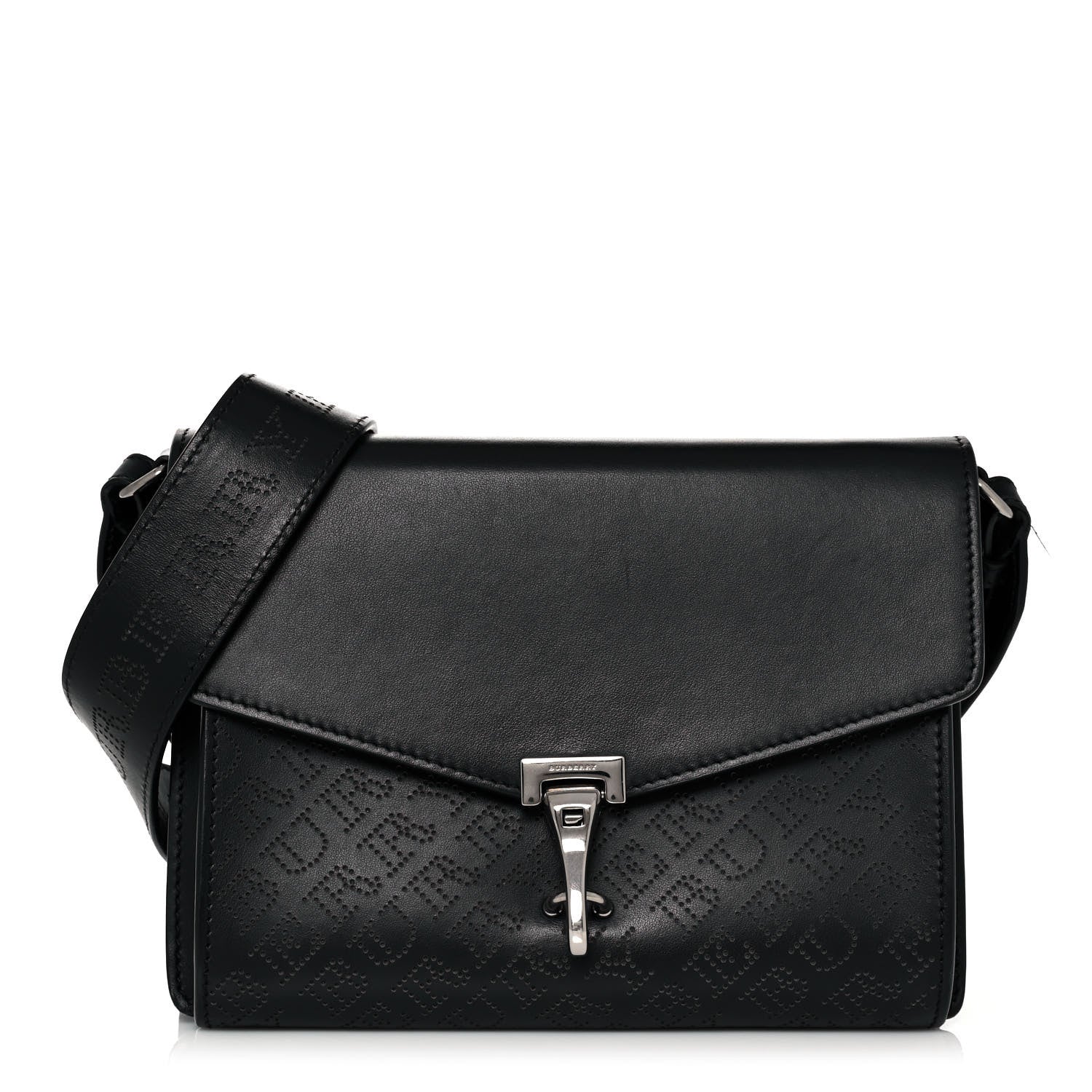Burberry Calfskin Perforated Small Macken Crossbody Bag Black 1 of 13