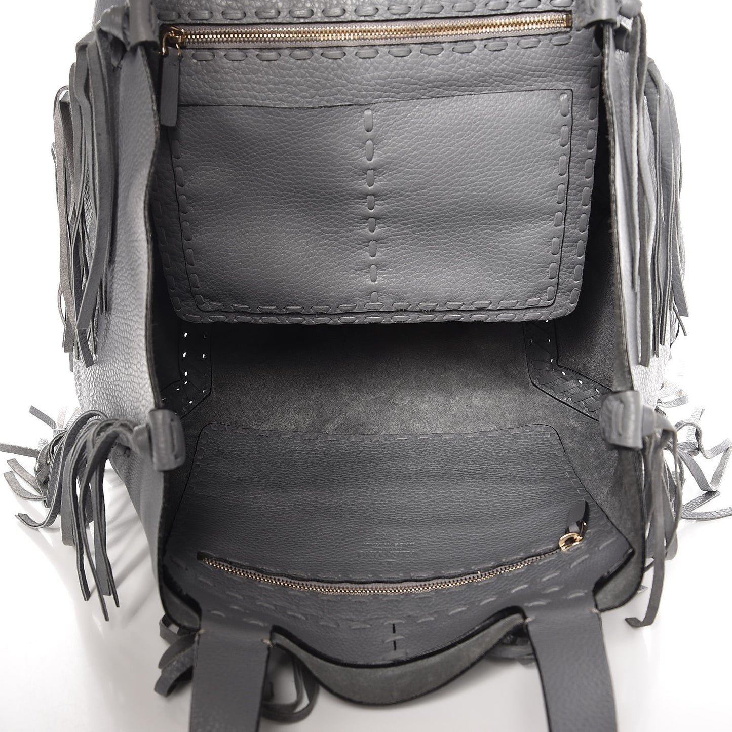 Grained Calfskin C-Rockee Fringe Tote Grey