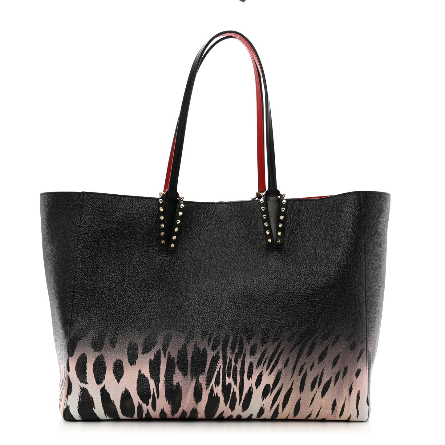 Calfskin Degrade Leopard Print Spikes East West Cabata Tote Black Multi