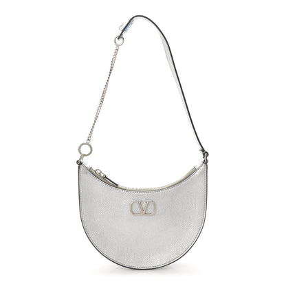 Valentino Garavani Metallic Grainy Calfskin Mini Vlogo Hobo Bag Silver 1 of 15