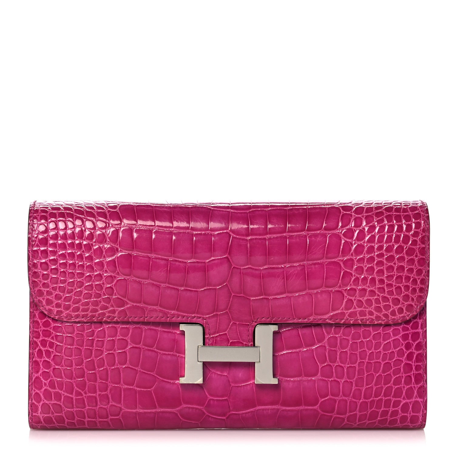 Hermes Shiny Alligator Constance Long Wallet Rose Scheherazade 1 of 13