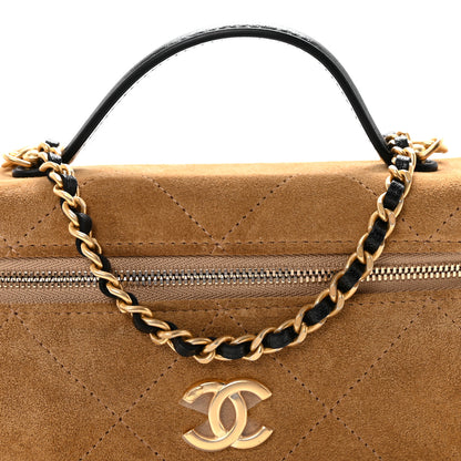 Chanel Suede Calfskin Shiny Lambskin Quilted Top Handle Slim Vanity Case With Chain Beige Black 8 of 11