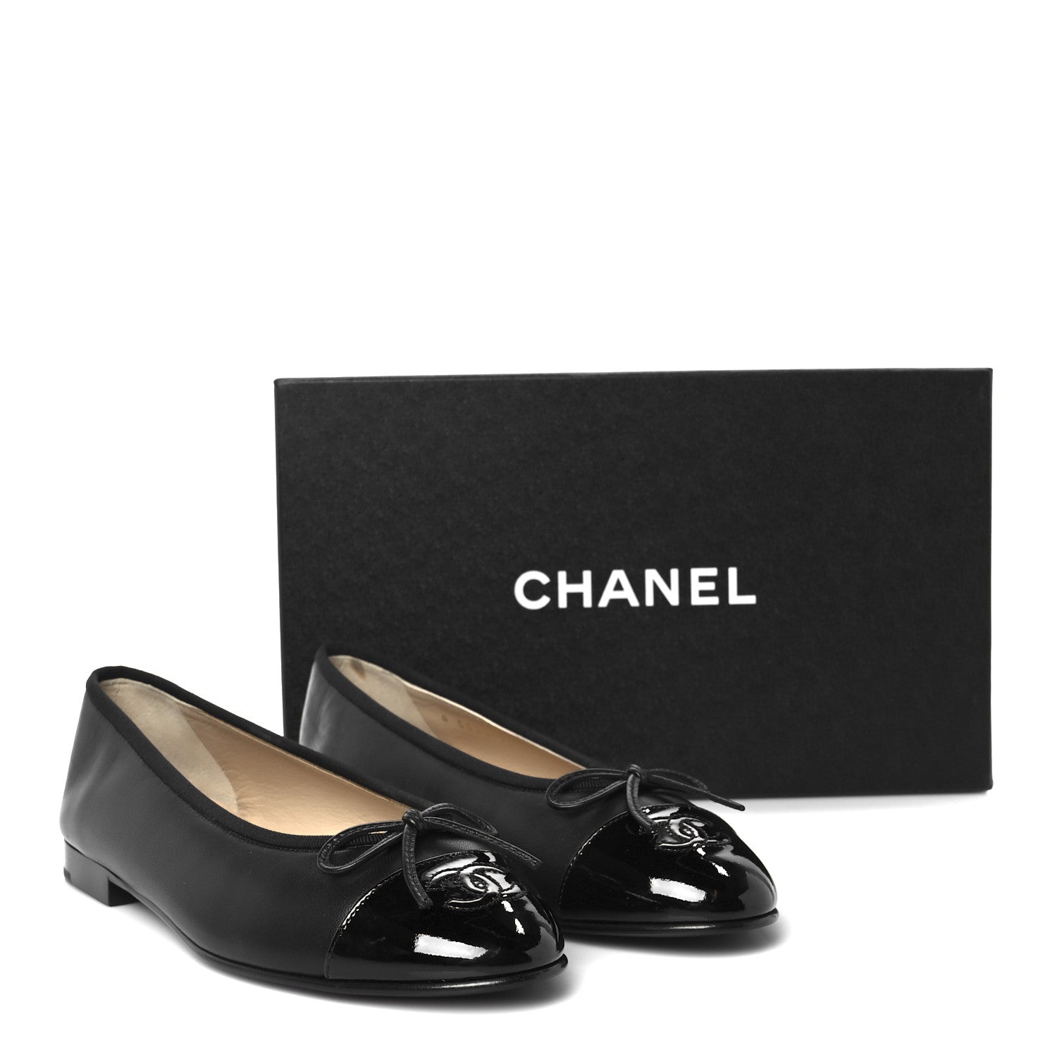 Chanel Lambskin Patent Cap Toe Ballerina Flats 38 Black 10 of 10