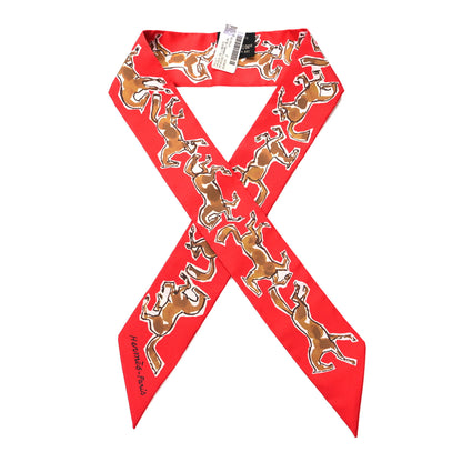 Hermes Silk Chevaux En Liberte Twilly Rouge Caramel White 1 of 4