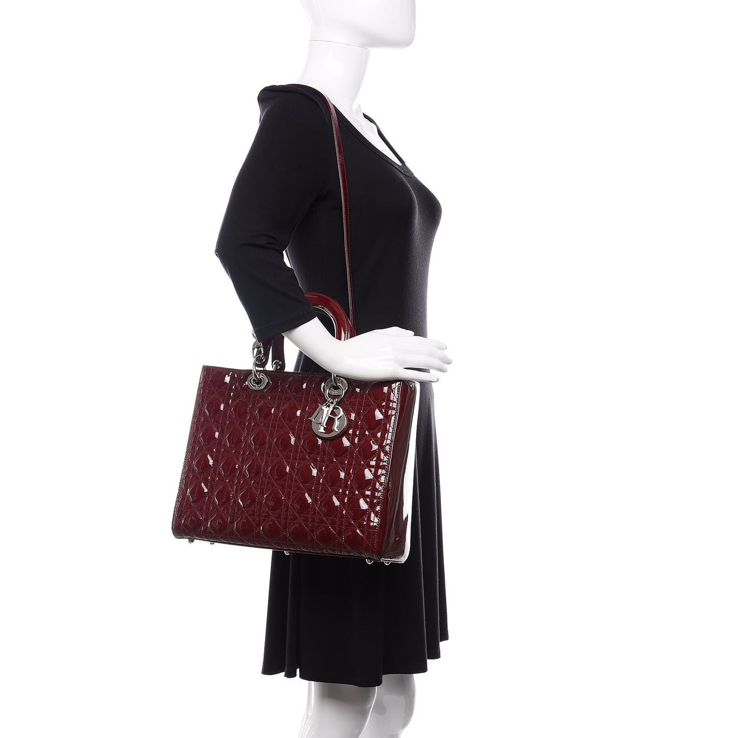 Patent Cannage Large Lady Dior Burgundy