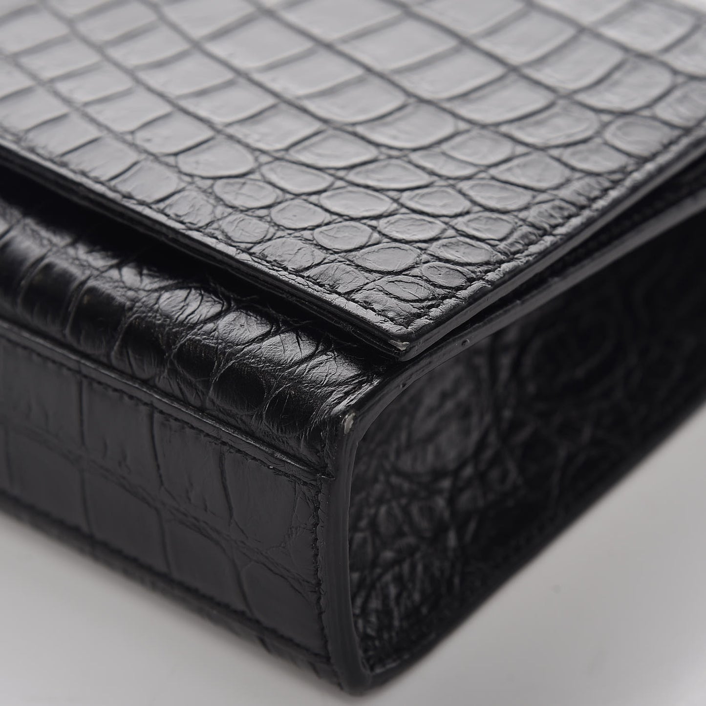 Calfskin Crocodile Embossed Medium Classic Monogram Kate Tassel Satchel Black