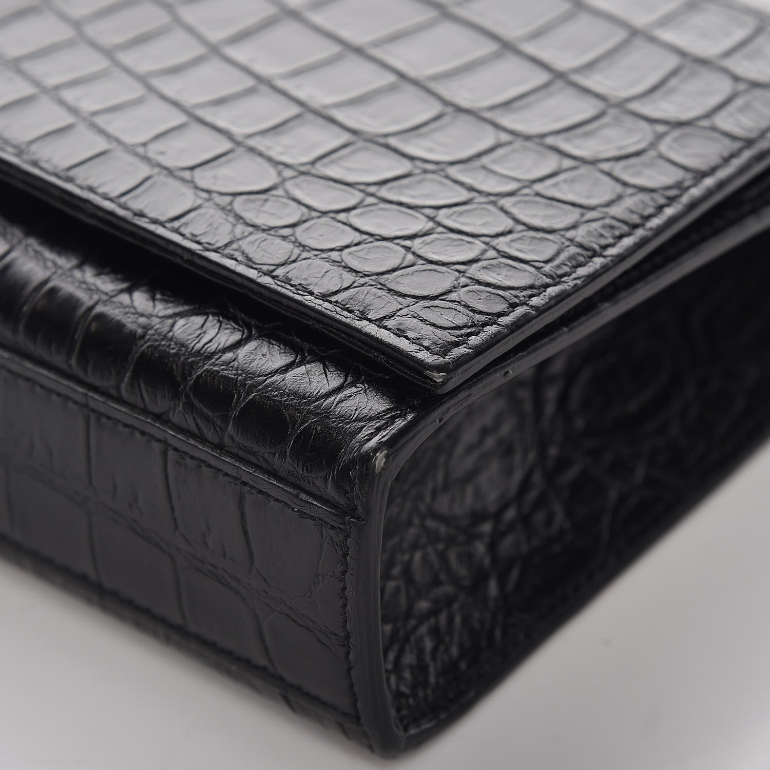 Saint Laurent Calfskin Crocodile Embossed Medium Classic Monogram Kate Tassel Satchel Black 10 of 12