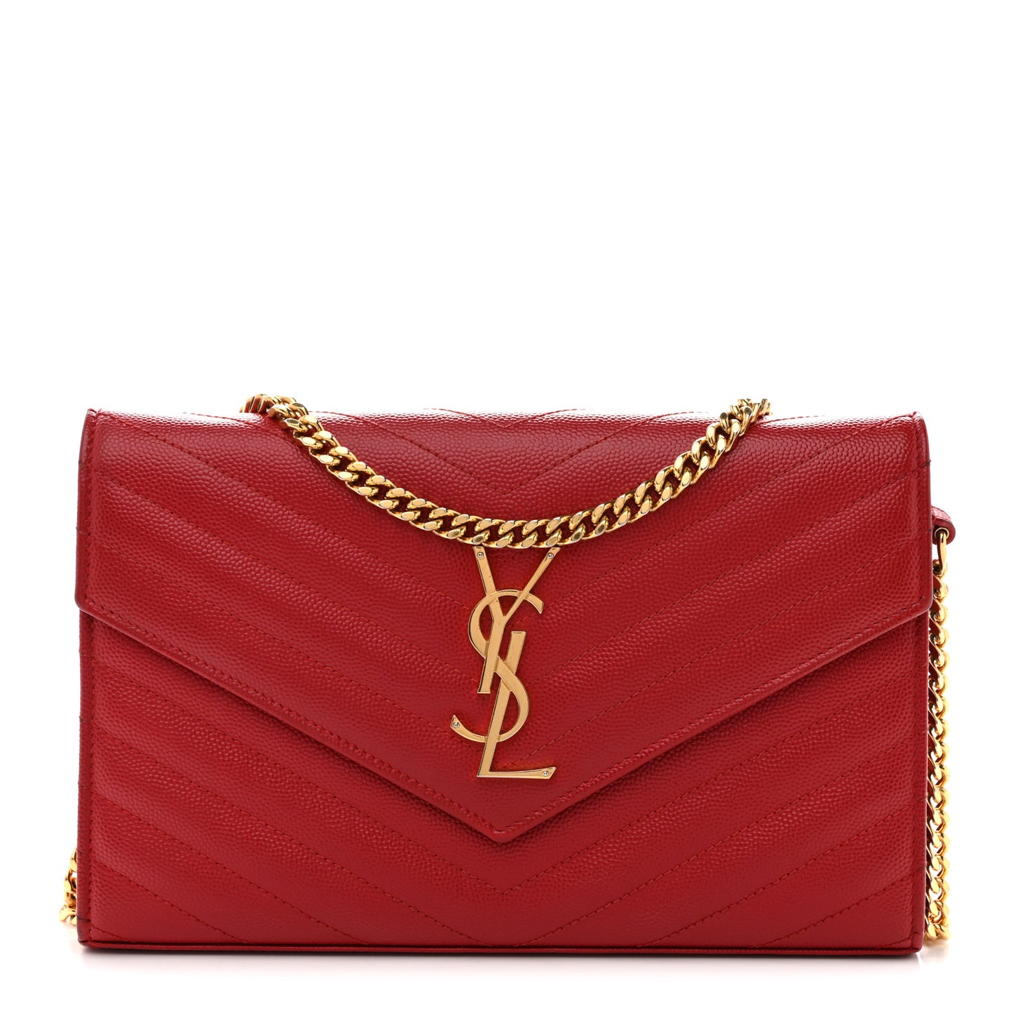 Grain De Poudre Matelasse Chevron Monogram Chain Wallet Red