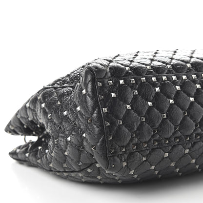 Valentino Garavani Craquele Nappa Rockstud Spike Shoulder Tote Black 6 of 9