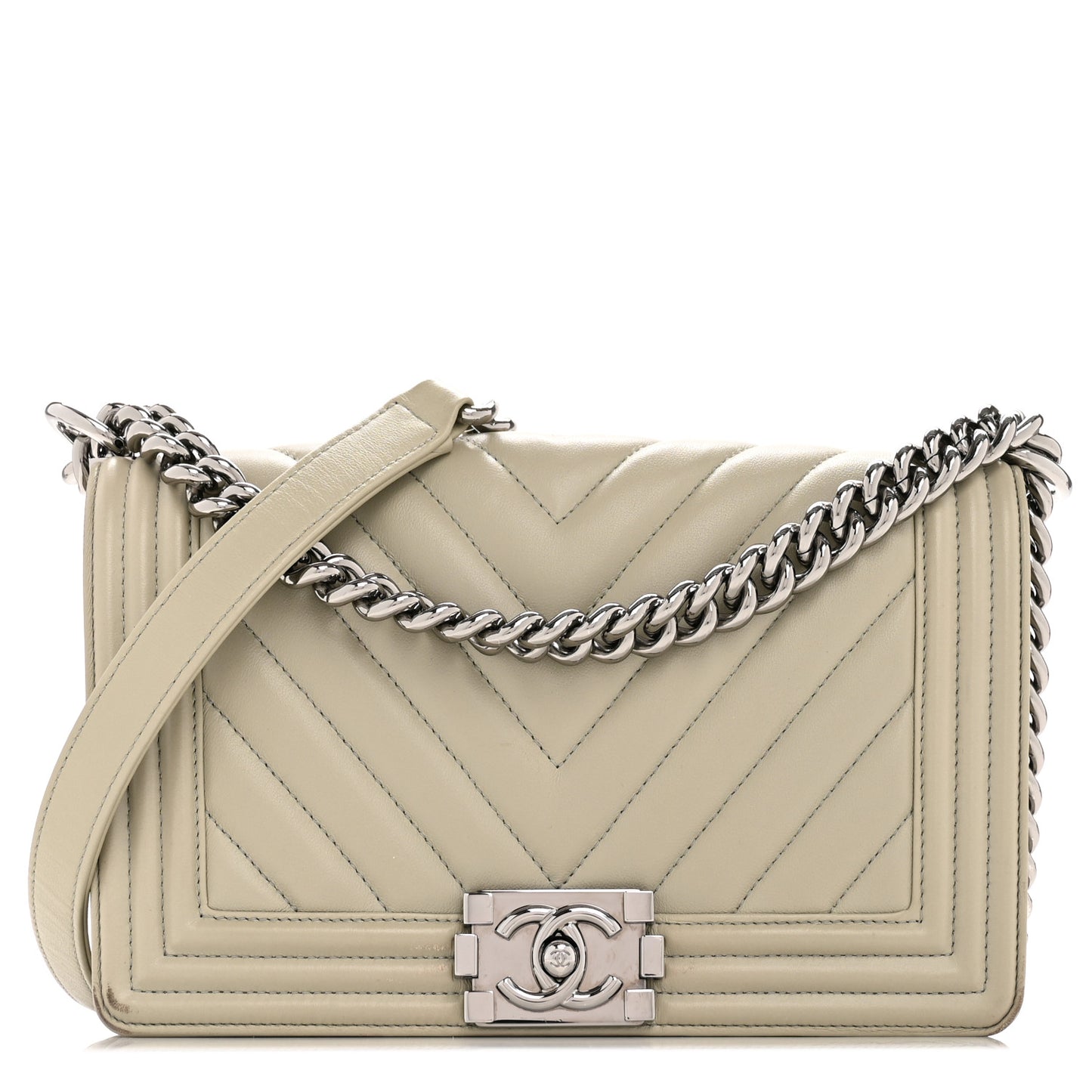 Calfskin Chevron Quilted Medium Boy Flap Grey