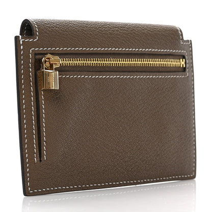 Hermes Chevre Chandra Kelly Pocket Compact Wallet Etoupe 3 of 6