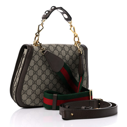 Gucci GG Supreme Monogram Textured Dollar Calfskin Web Medium Blondie Top Handle Shoulder Flap Bag Beige Ebony New Acero 3 of 14