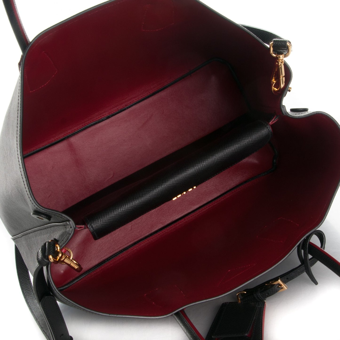 Saffiano Cuir Large Double Bag Nero Black Ciliegia