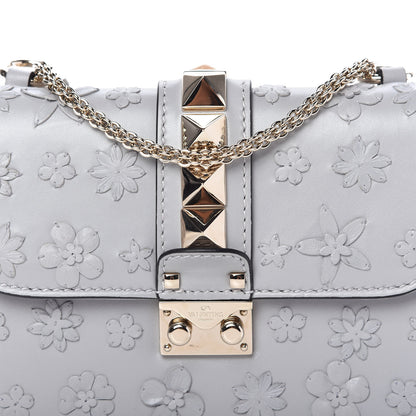 Valentino Garavani Vitello Flower Embellished Small Glam Lock Rockstud Flap Pastel Grey 9 of 9