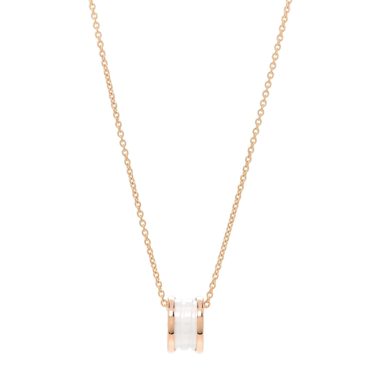 Bulgari 18K Rose Gold White Ceramic B.Zero1 Pendant Necklace 1 of 6