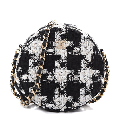 Chanel Tweed Quilted Round Clutch With Chain Black Ecru White 1 of 10