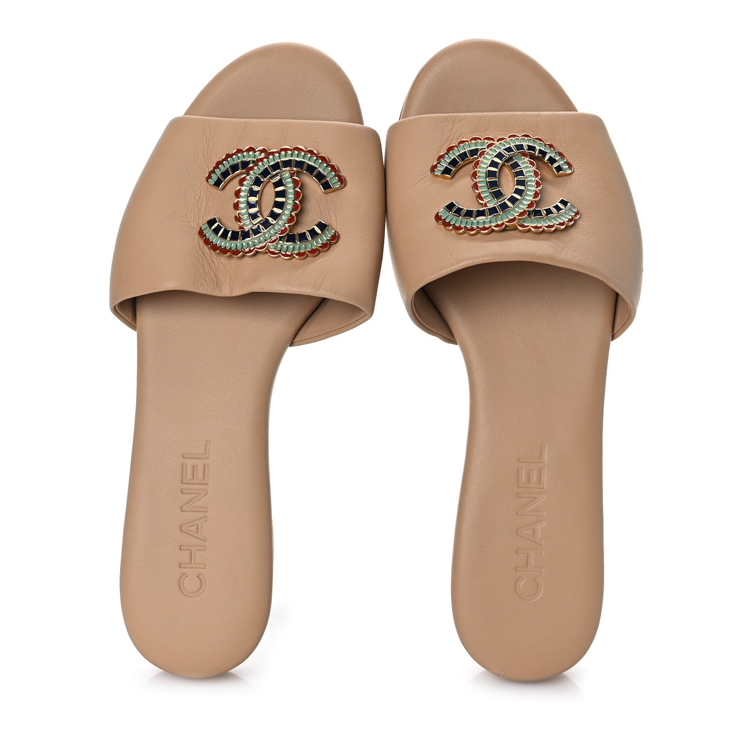 Lambskin Enamel CC Mules 36 Beige