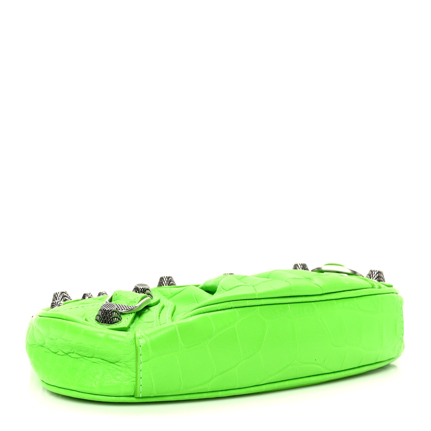 Balenciaga Extra Supple Calfskin Crocodile Embossed Le Cagole Mini Purse With Chain Acid Green 4 of 10