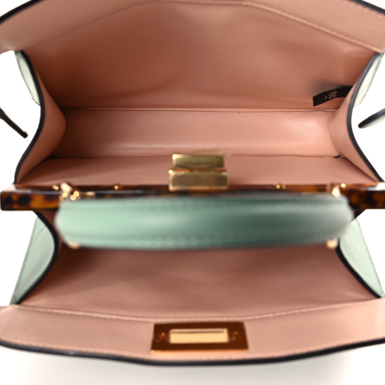 Fendi Vitello Seta Shiny Nappa Plexiglass Small Peekaboo I SEE U Satchel Menta Light Rose 5 of 10