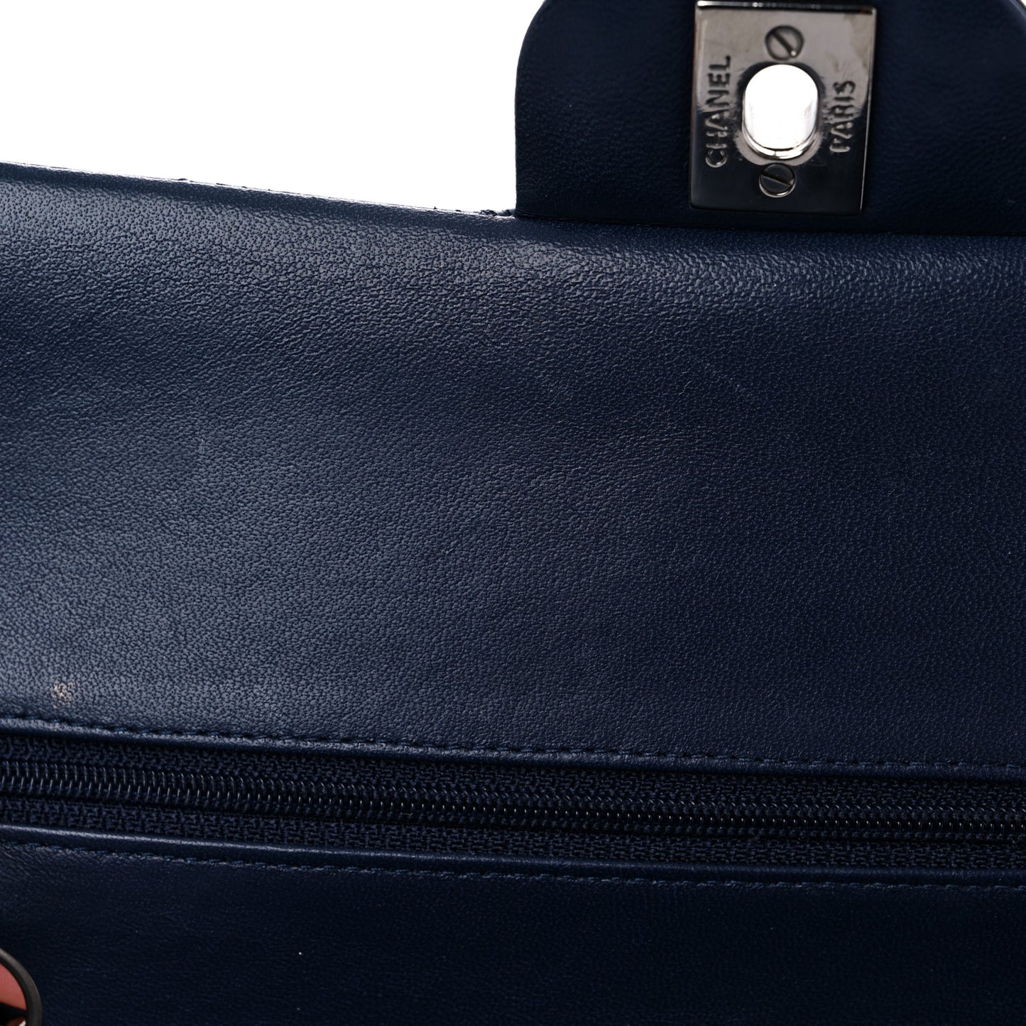 Lambskin Quilted Medium Double Flap Navy