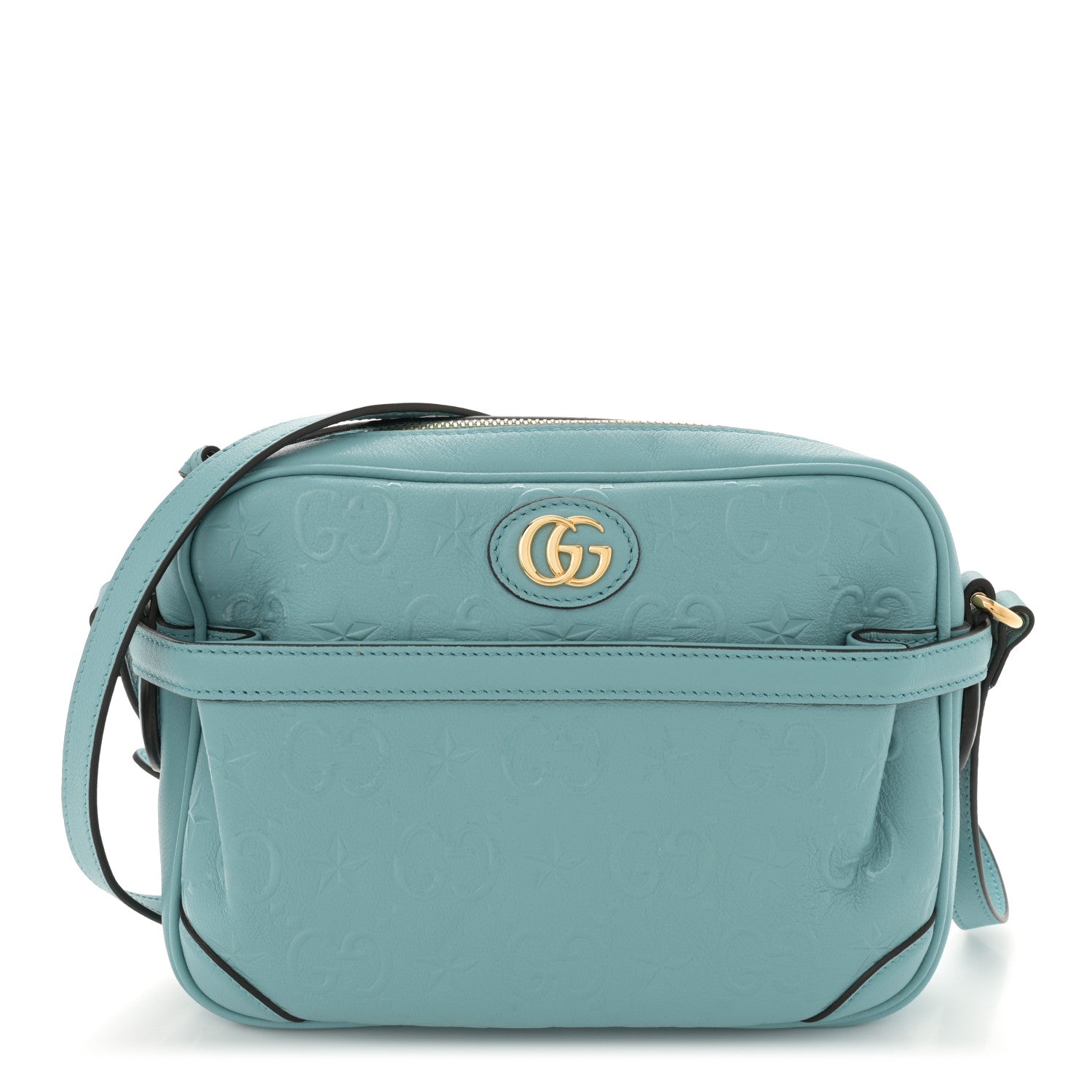 Gucci Wonka Grain Calfskin GG Monogram Star Embossed Small GG Shoulder Bag Dusty Azure 1 of 11