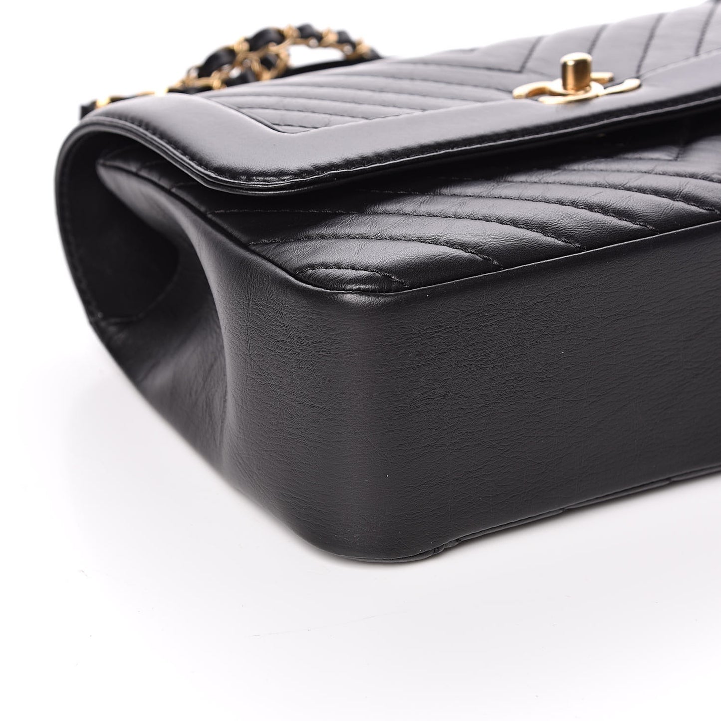 Calfskin Chevron Quilted Top Handle Flap Black