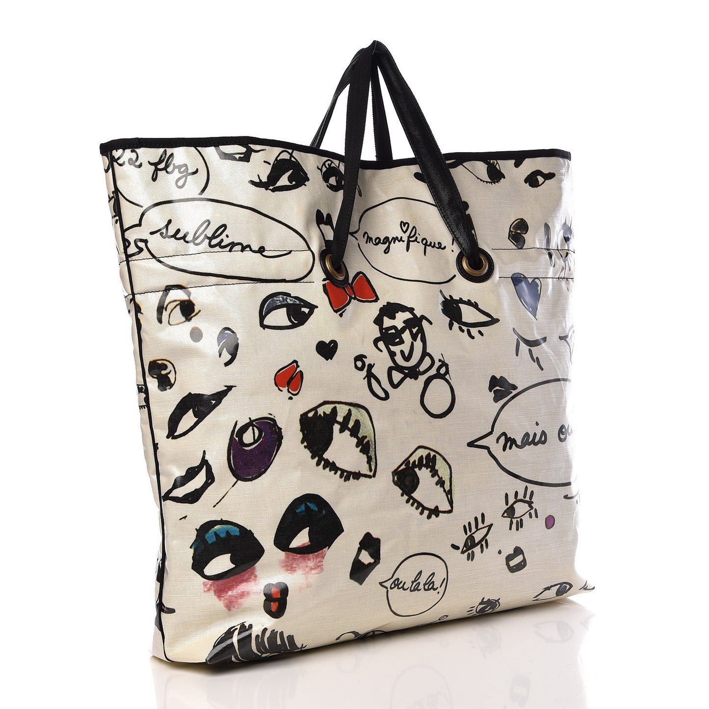 Canvas Face Printed Shopper Tote Black White