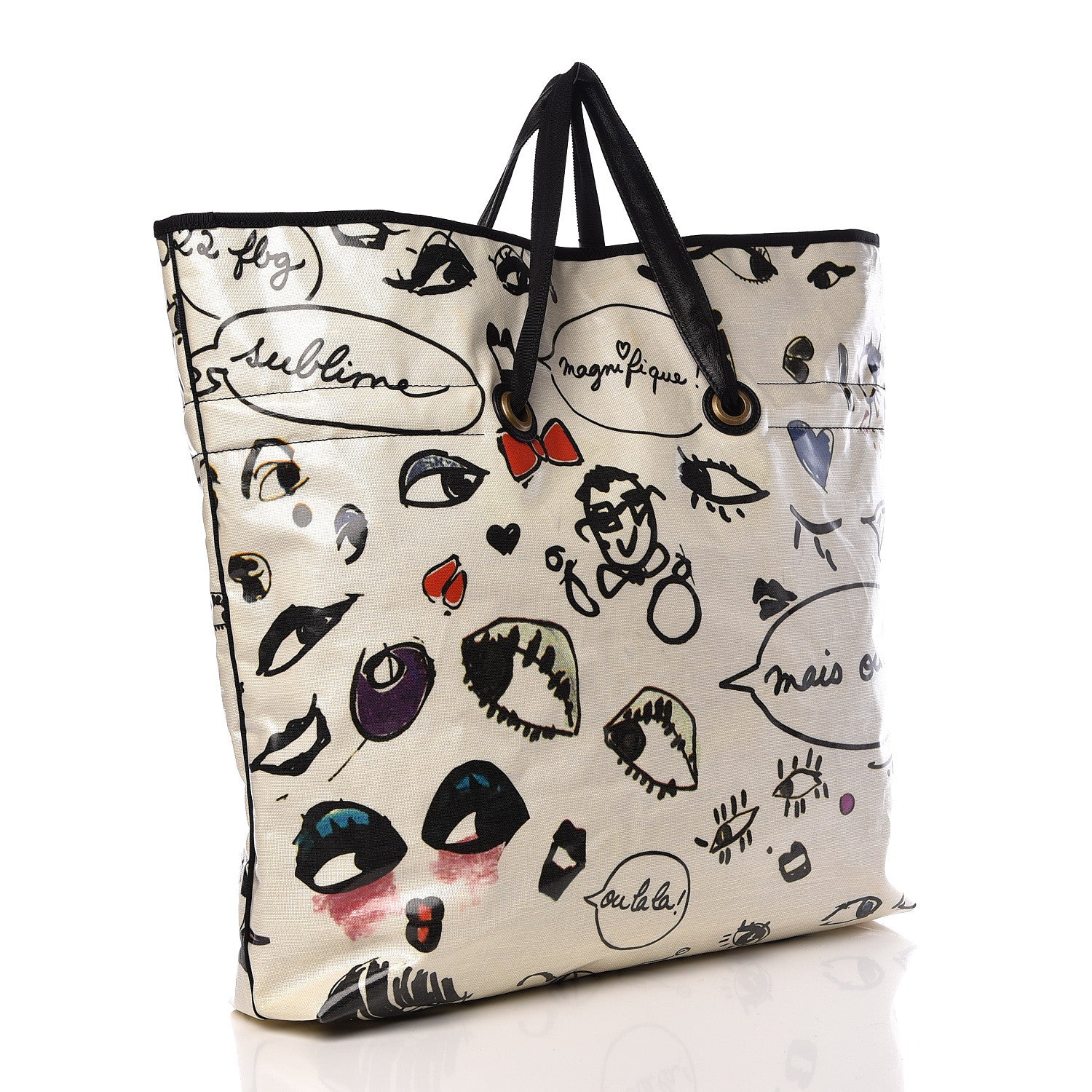 Lanvin Canvas Face Printed Shopper Tote Black White 3 of 12