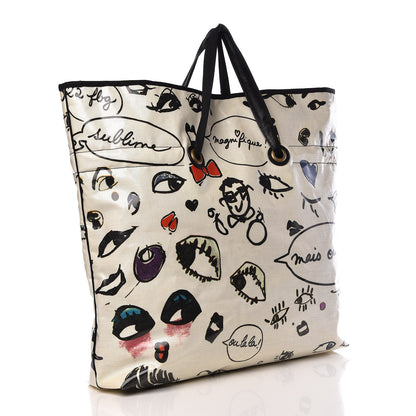 Lanvin Canvas Face Printed Shopper Tote Black White 3 of 12