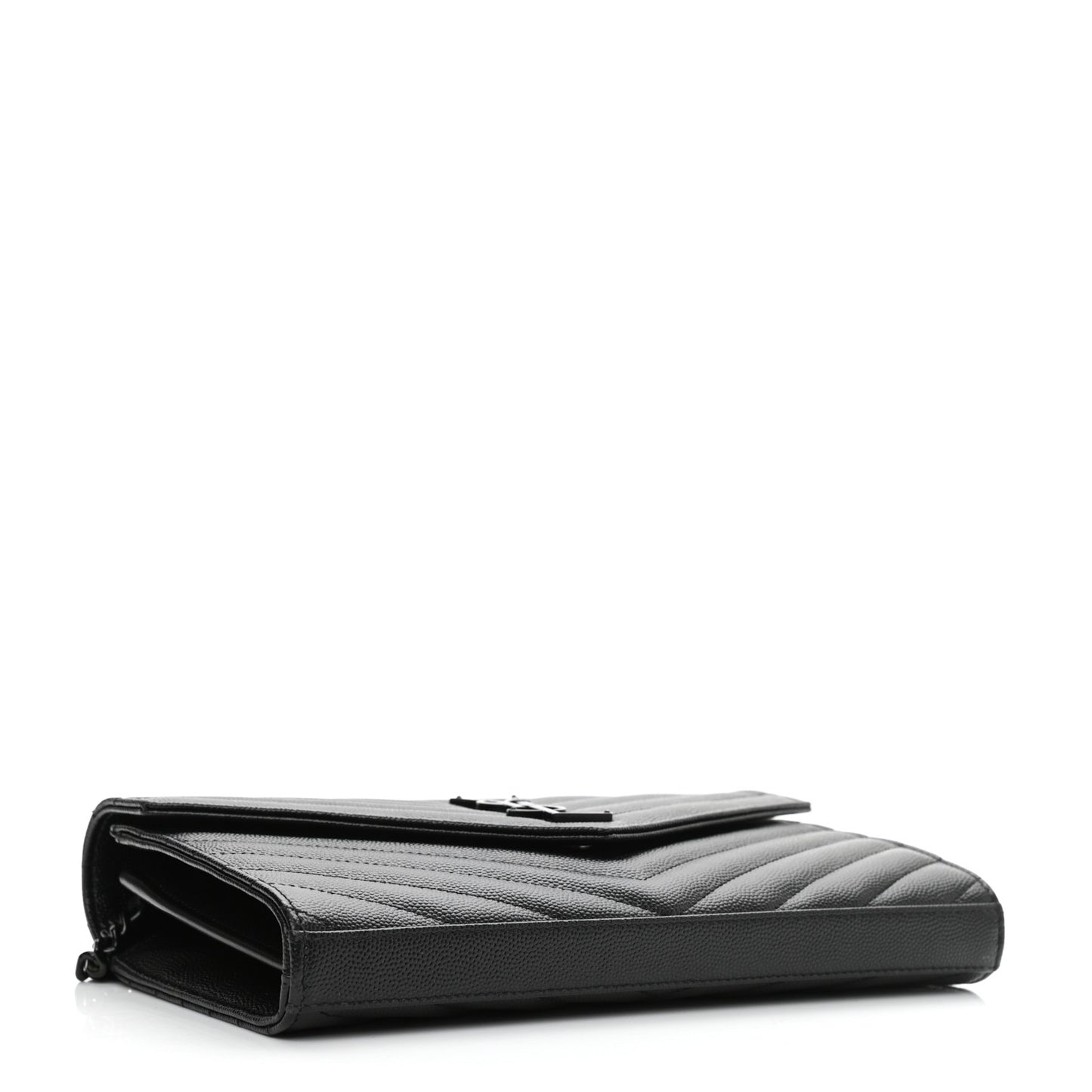 Grain De Poudre Matelasse Chevron Monogram Monochrome Chain Wallet Black