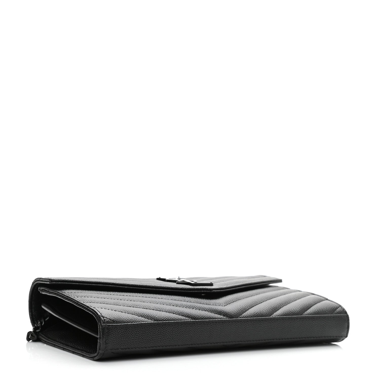Saint Laurent Grain De Poudre Matelasse Chevron Monogram Monochrome Chain Wallet Black 4 of 10