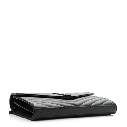 Saint Laurent Grain De Poudre Matelasse Chevron Monogram Monochrome Chain Wallet Black 4 of 10