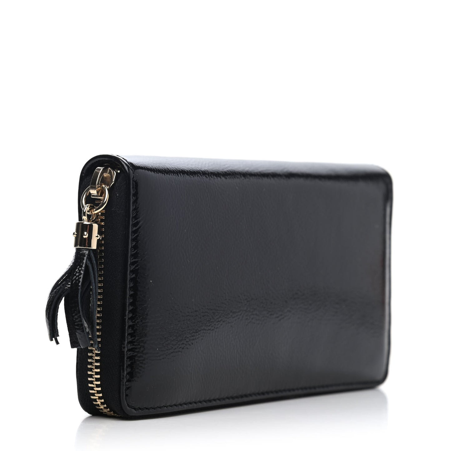 Patent Calfskin Soho Zip Around Wallet Black