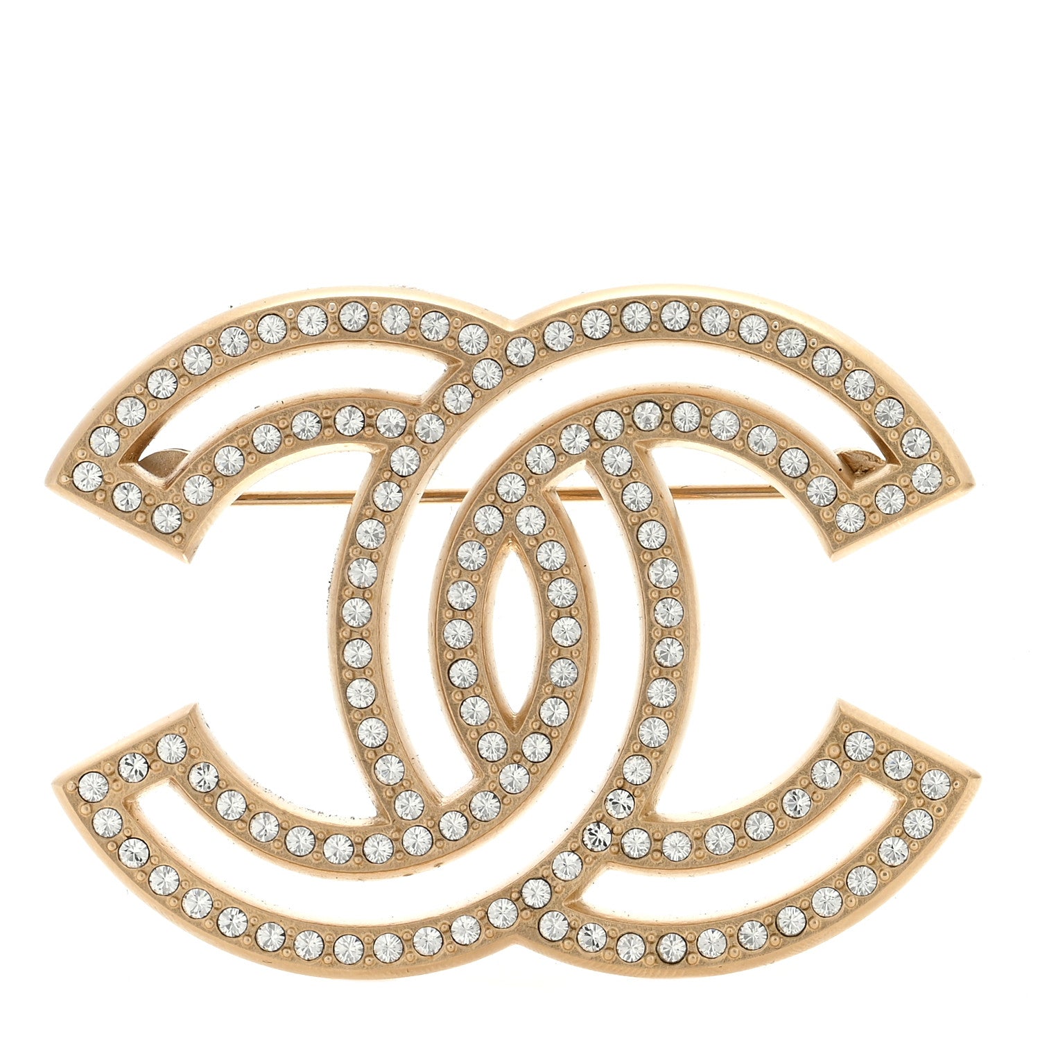 Chanel Crystal CC Brooch Light Gold 1 of 3