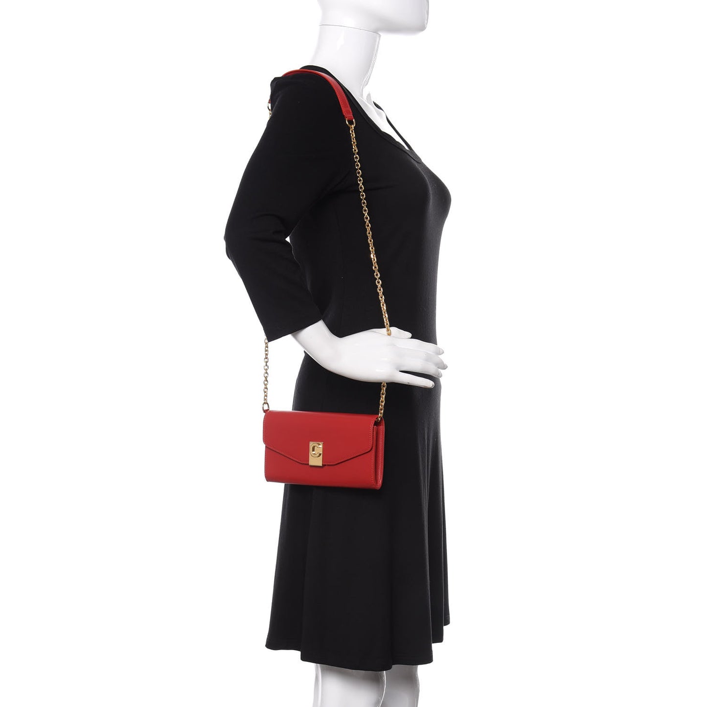 Shiny Smooth Calfskin C Wallet On Chain Bag Red